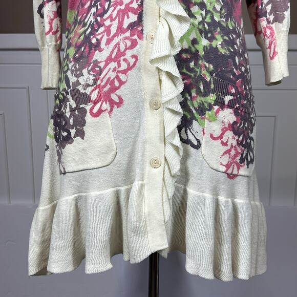 Anthropologie Tabitha Ruffle Floral Button Front Cardigan Pockets Cotton Size M - Picture 6 of 14